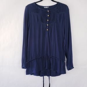 Earthbound Womens Blouse Blue Tunic boho Long Sleeve Size small